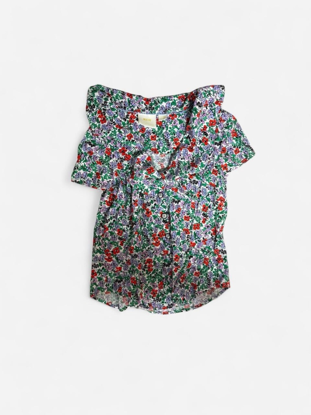 Anthropologie Green Multi Floral Button-Front Blouse